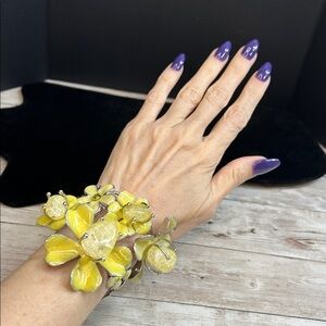 Stunning Yellow Floral Corsage Cuff Bracelet